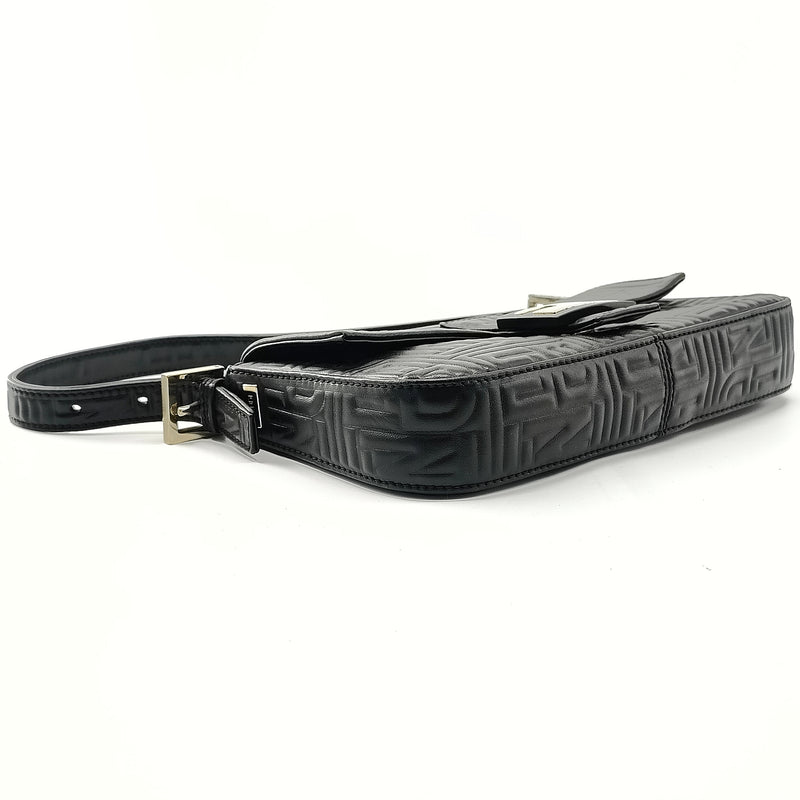 Embossed Leather Baguette Bag