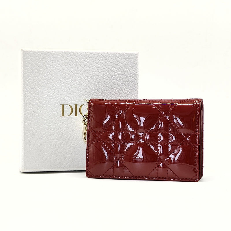 Patent Cannage Mini Lady Dior Wallet Cherry Red