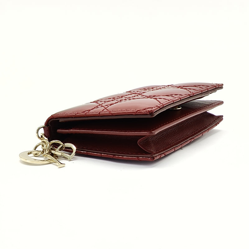 Patent Cannage Mini Lady Dior Wallet Cherry Red