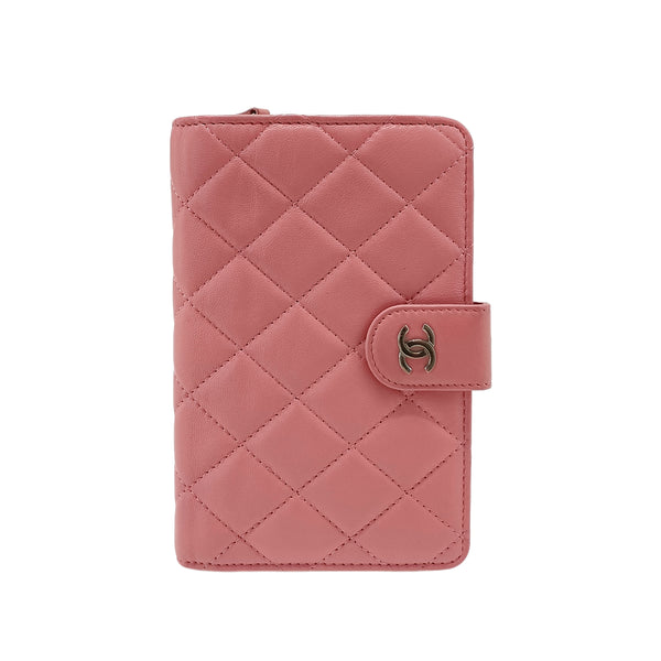 Iridescent Caviar Quilted CC French Flap Wallet Dark Pink