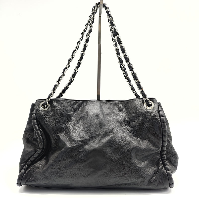 Calfskin East West Modern Chain Tote Black