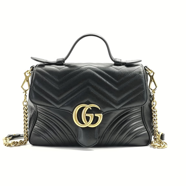 GG Marmont Top Handle Flap Bag Matelasse Leather Small