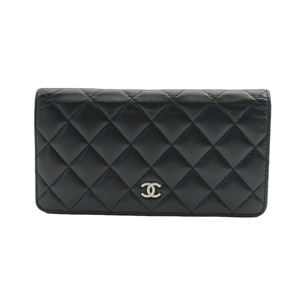 Lambskin Quilted Yen Wallet Black