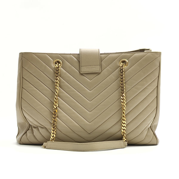 Lambskin Matelasse Chevron Monogram Cassandre Shopper Dark Beige