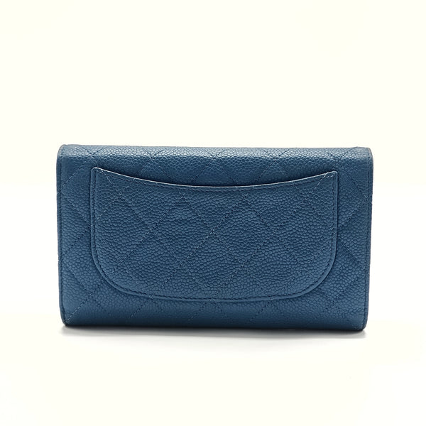 Blue Quilted Caviar Leather Classic Flap Wallet