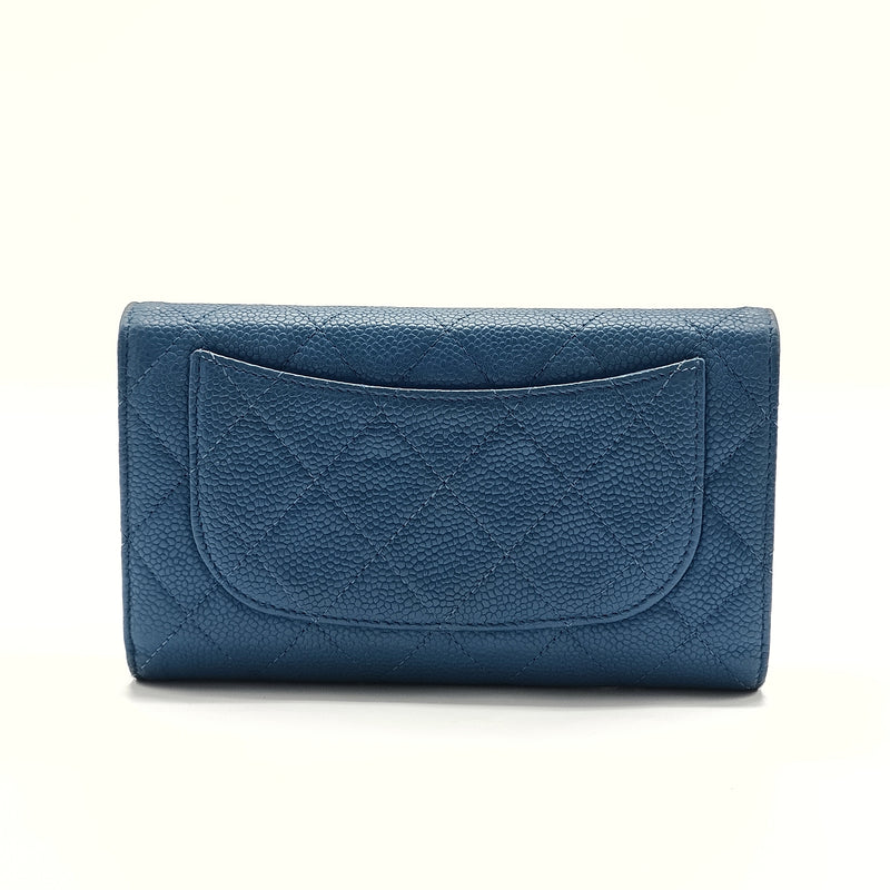 Blue Quilted Caviar Leather Classic Flap Wallet