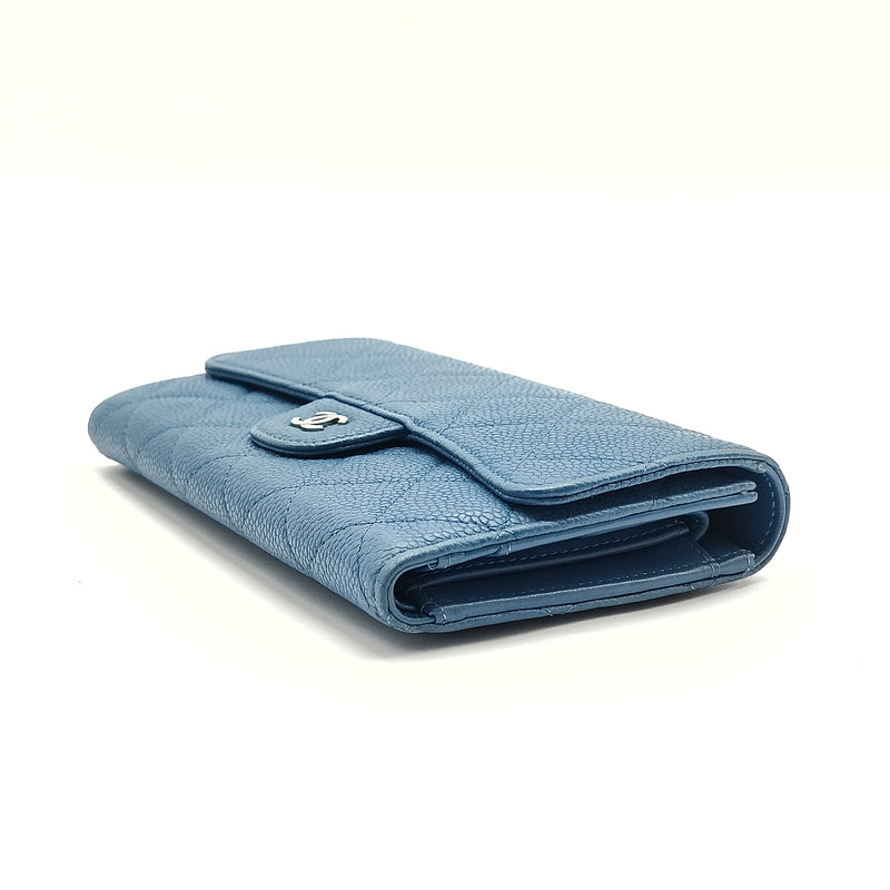 Blue Quilted Caviar Leather Classic Flap Wallet