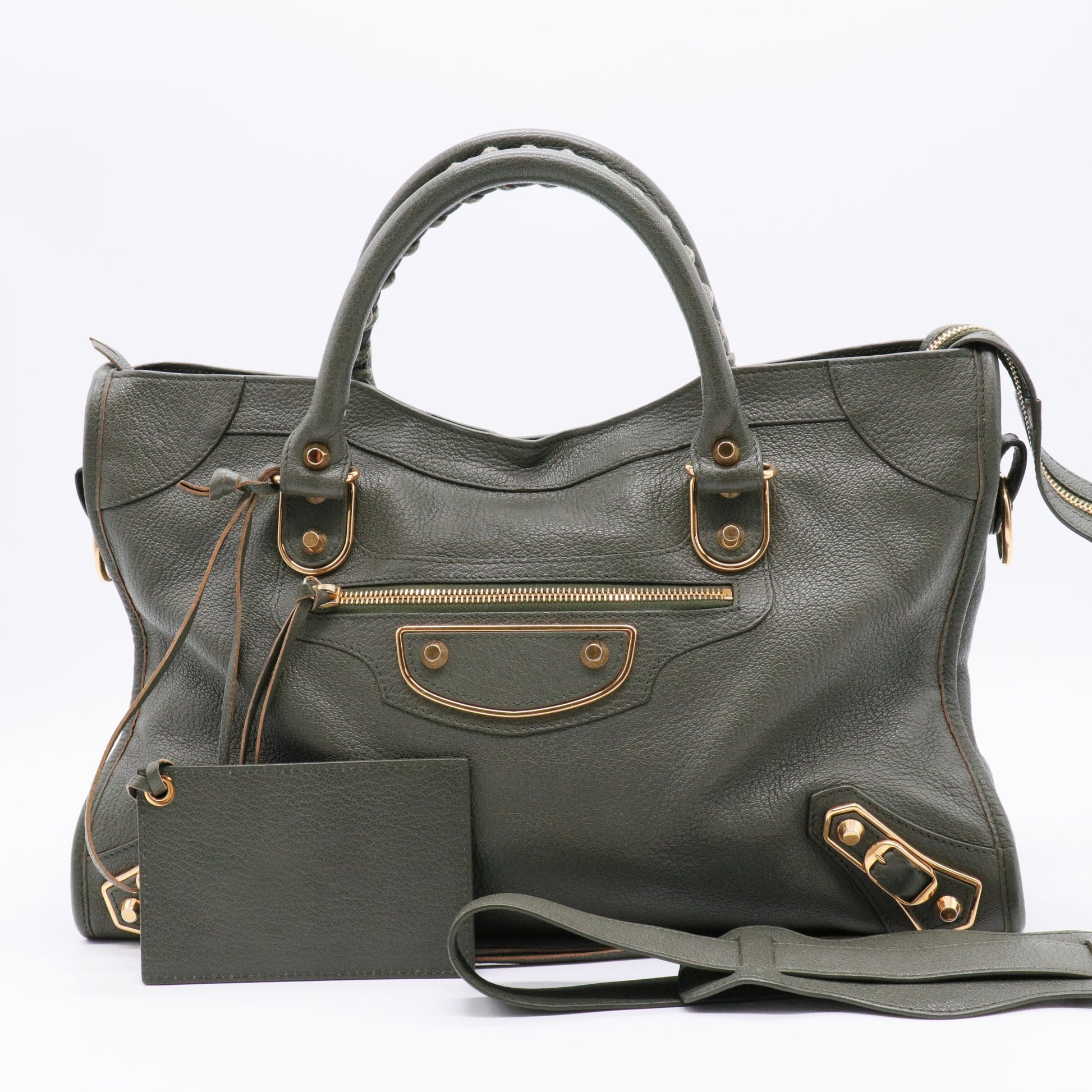 Balenciaga Classic City handbag in olive green leather twins