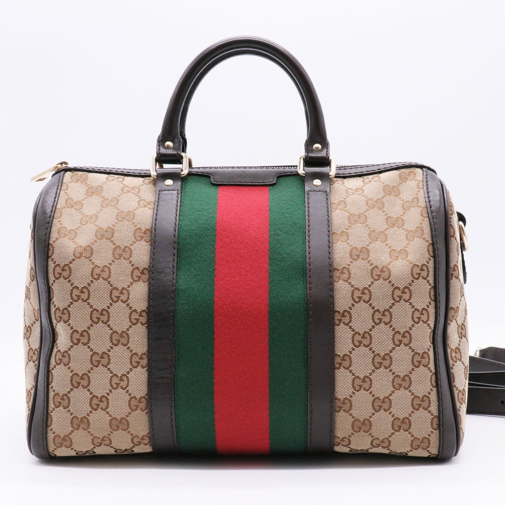 Brown/Beige GG Canvas Medium Vintage Web Boston Bag