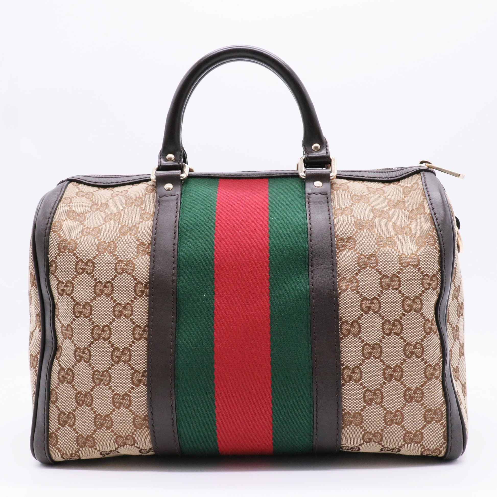 Brown/Beige GG Canvas Medium Vintage Web Boston Bag