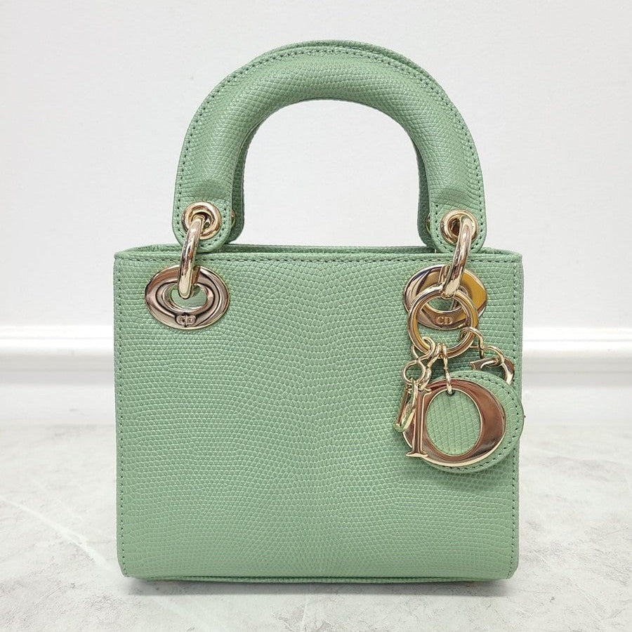 Dior Exotic Green Lizard Lady Mini Bag twins B24969