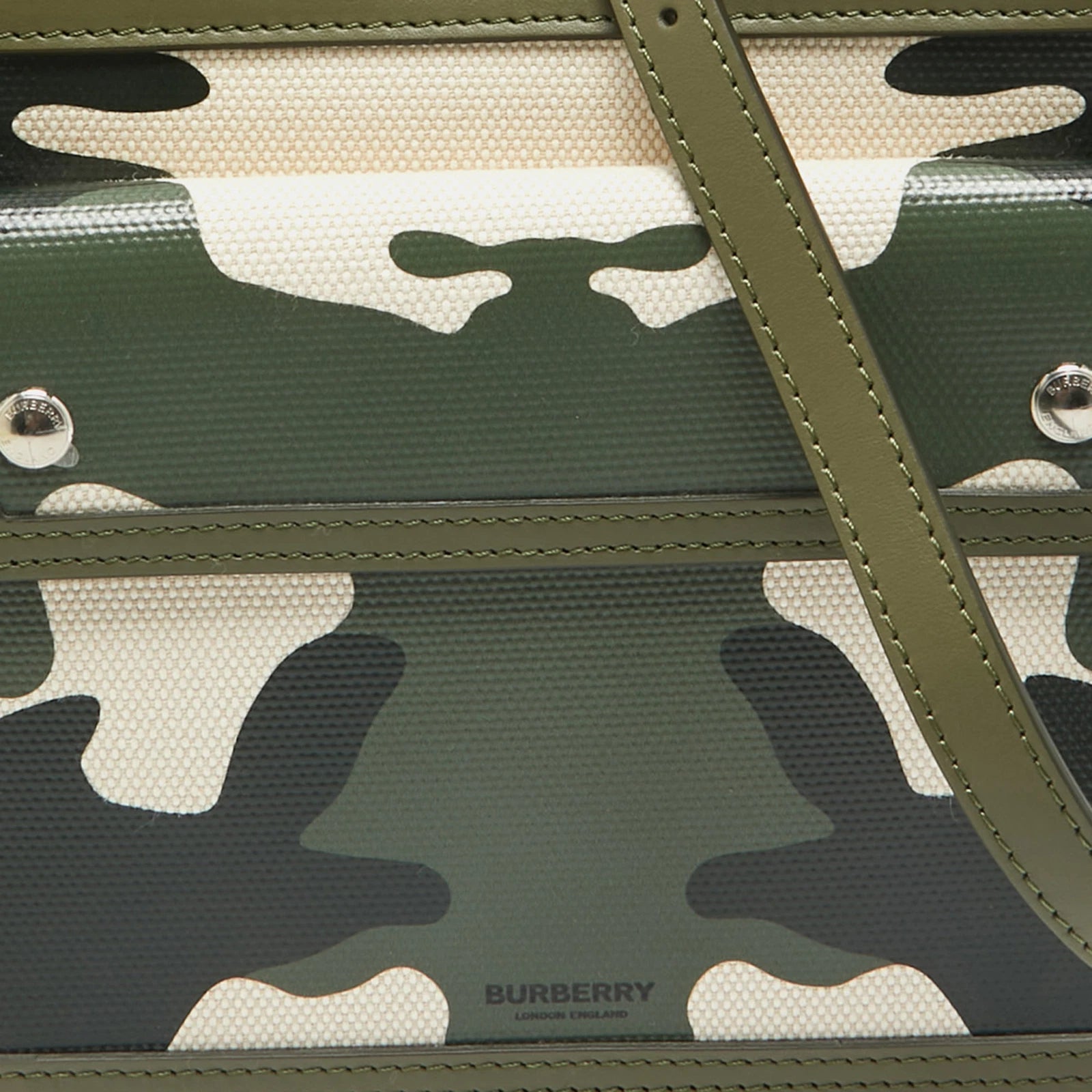Green Camo Print Coated Canvas and Leather Mini Pocket Bag - twins