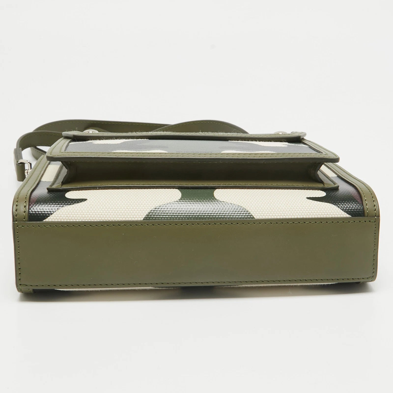 Green Camo Print Coated Canvas and Leather Mini Pocket Bag - twins