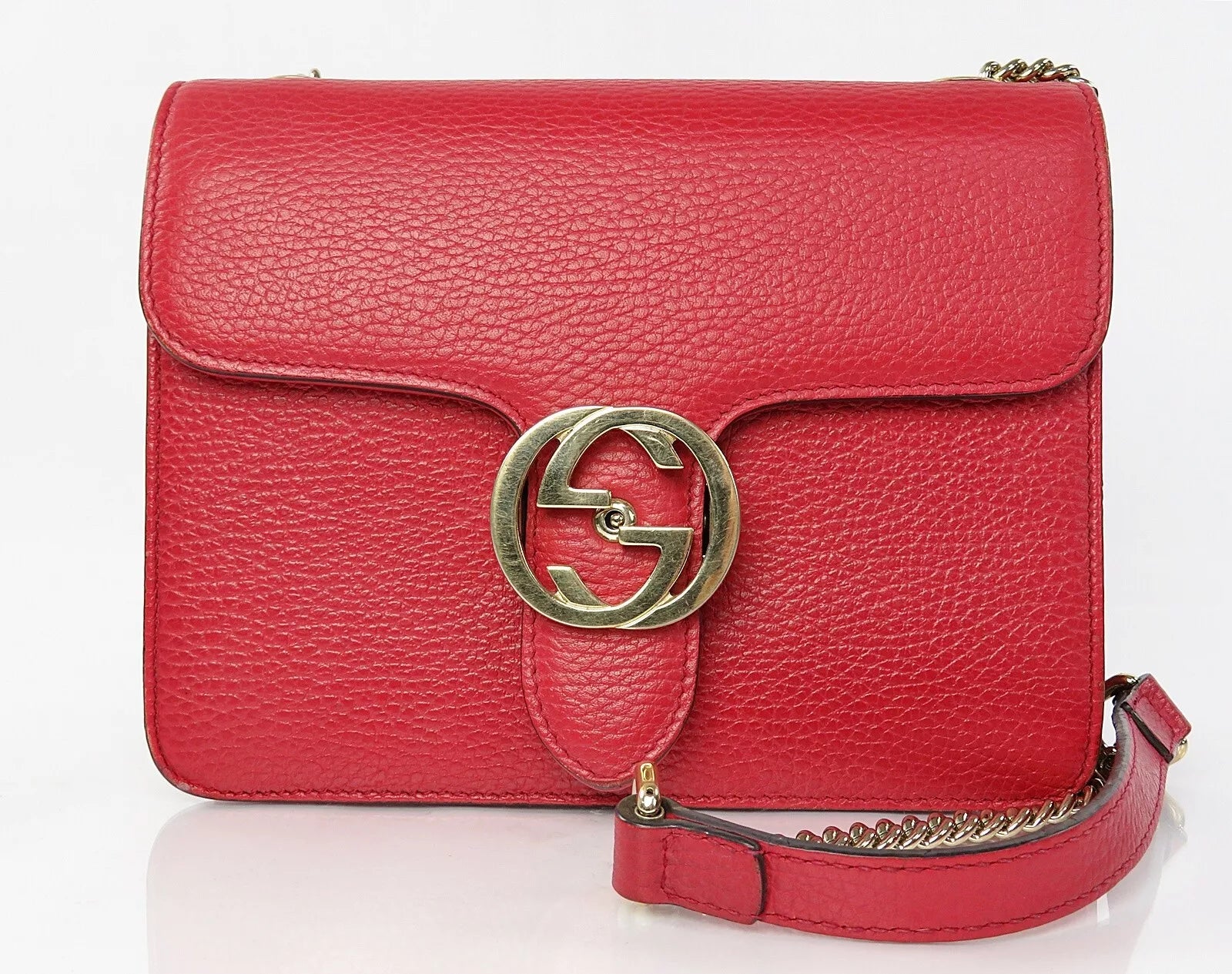 Red Leather Small Dollar Interlocking Chain Bag twins