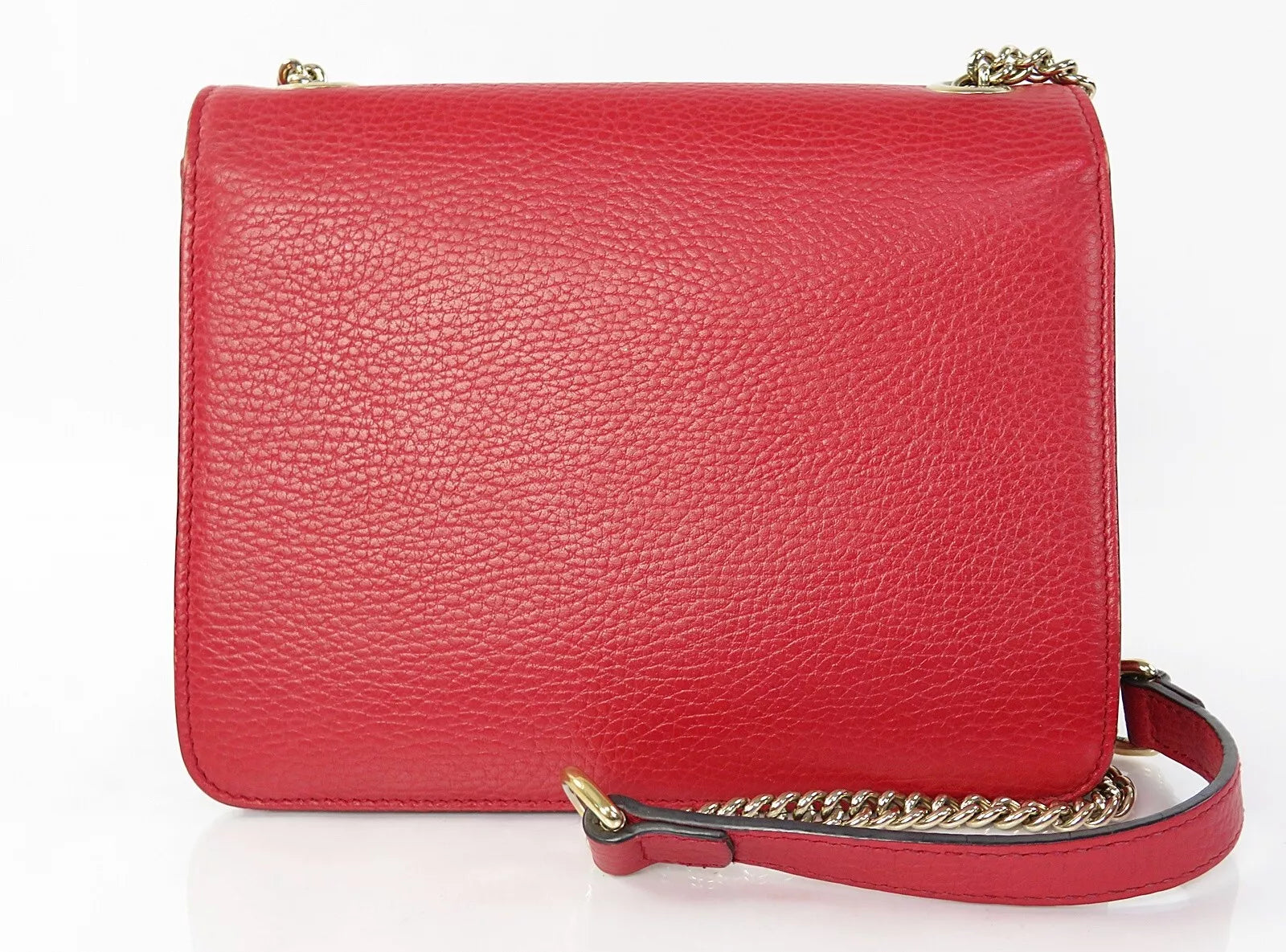 Red Leather Small Dollar Interlocking Chain Bag twins