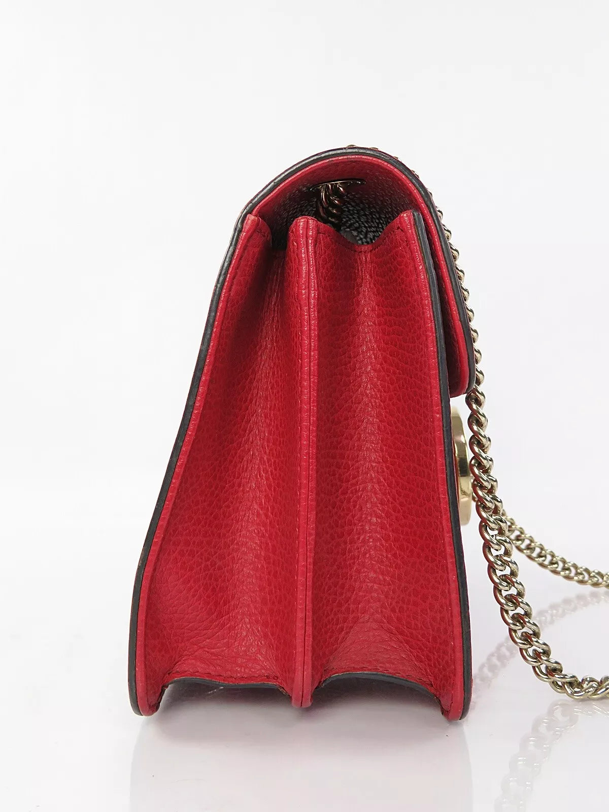 Red Leather Small Dollar Interlocking Chain Bag twins