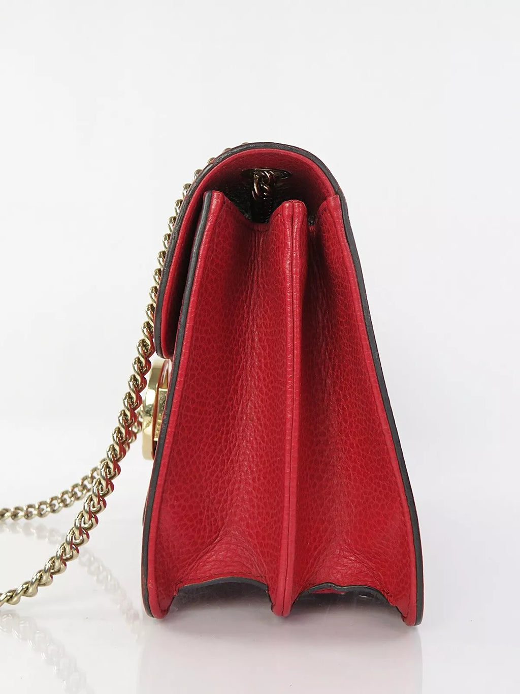 Red Leather Small Dollar Interlocking Chain Bag twins