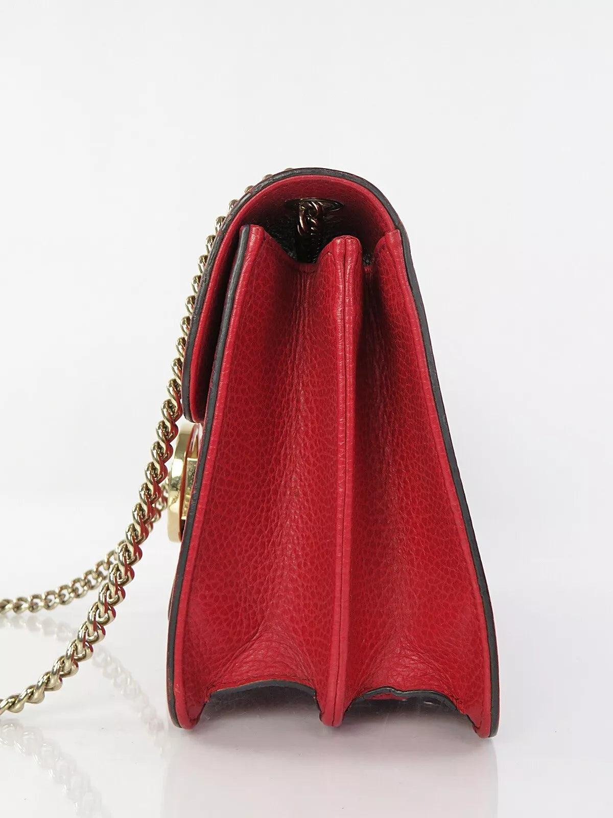 Red Leather Small Dollar Interlocking Chain Bag twins