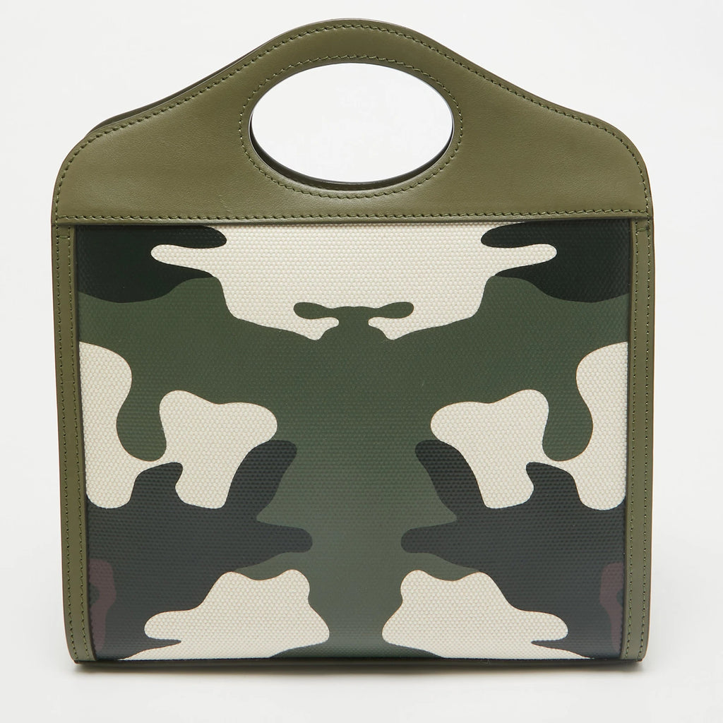 Green Camo Print Coated Canvas and Leather Mini Pocket Bag - twins