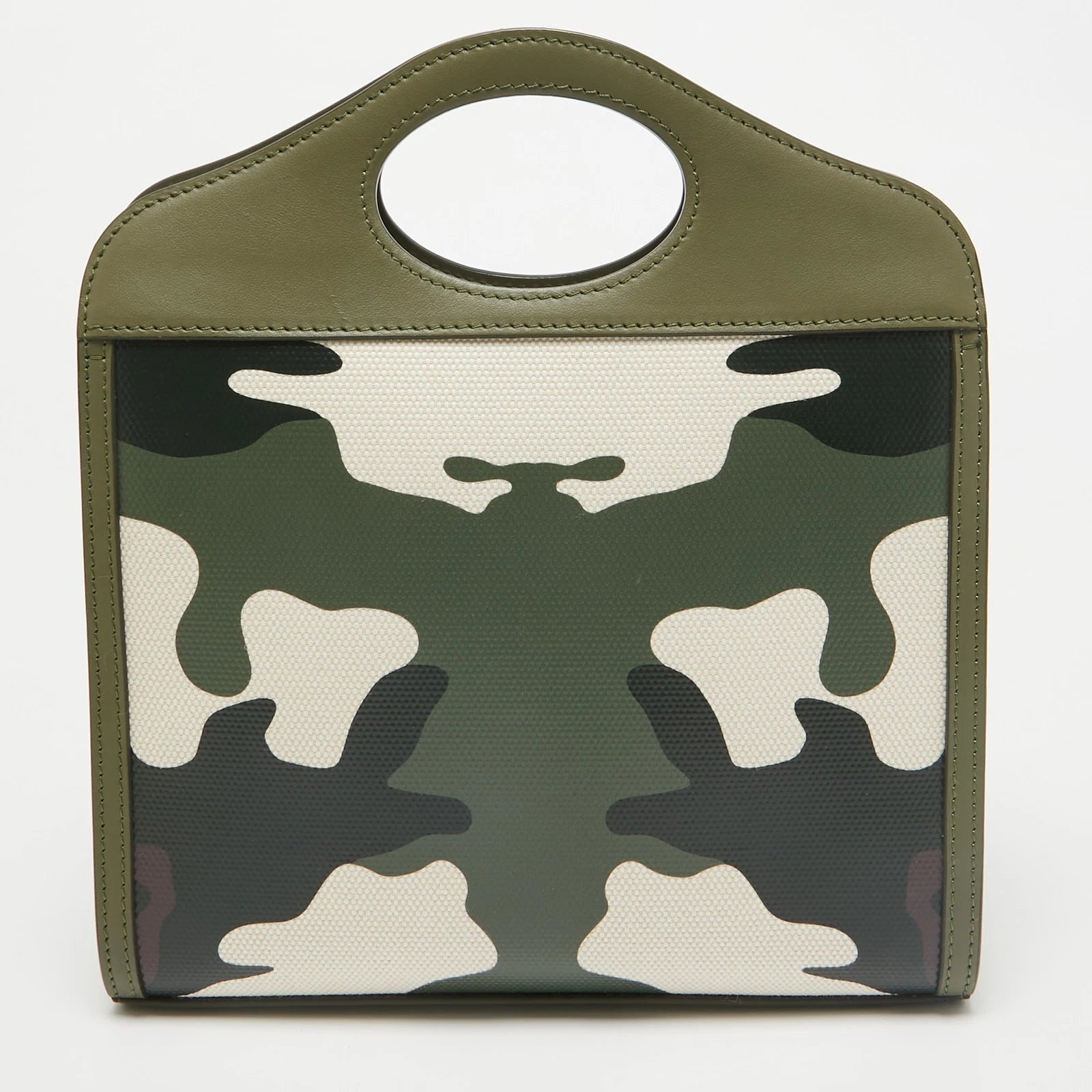 Green Camo Print Coated Canvas and Leather Mini Pocket Bag - twins
