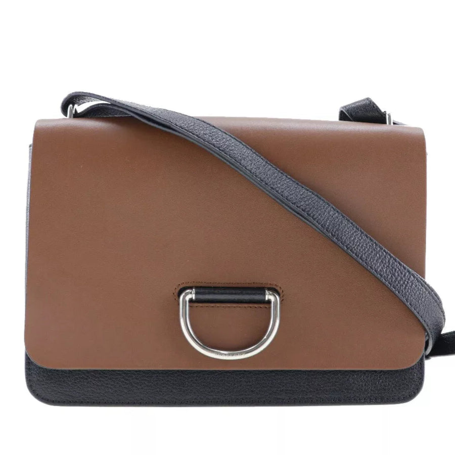 Brown/Black Leather Small D-Ring Shoulder Bag - twins