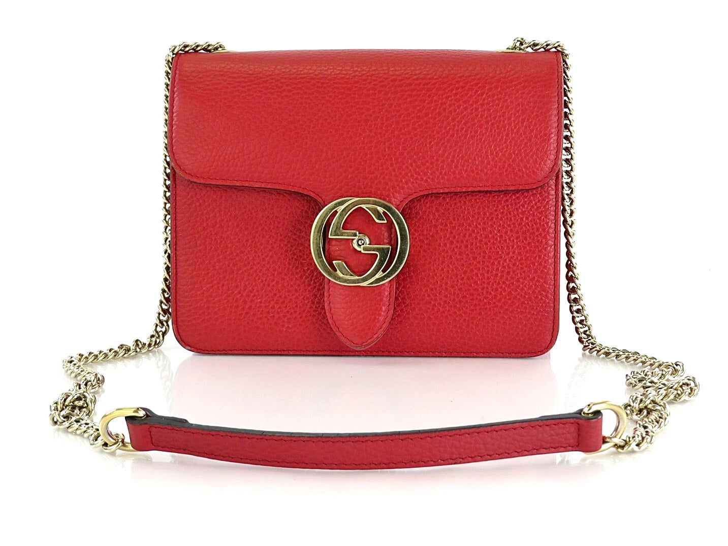 Red Leather Small Dollar Interlocking Chain Bag twins
