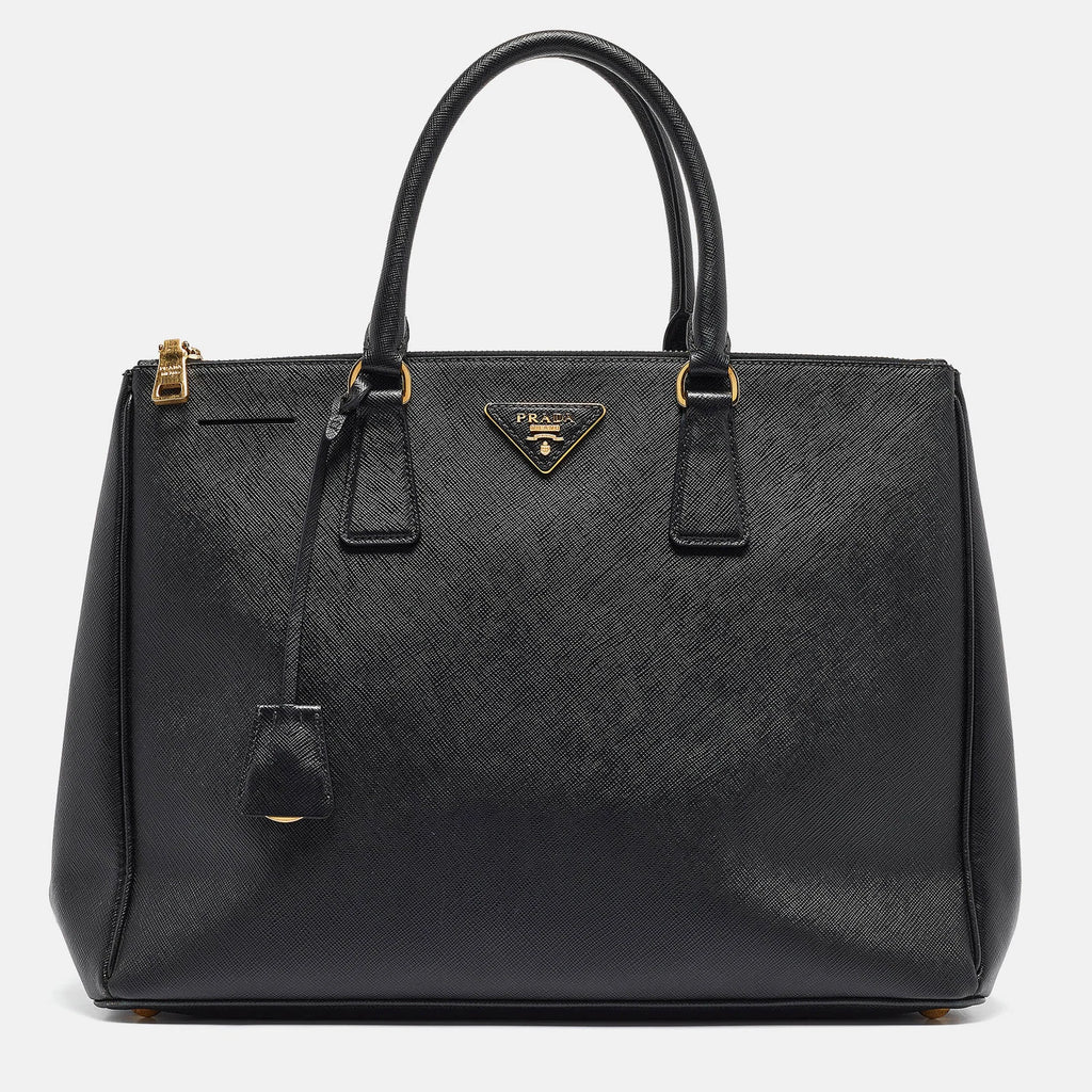 Black Saffiano Lux Double-Zip Tote Bag with Gold Hardware twins