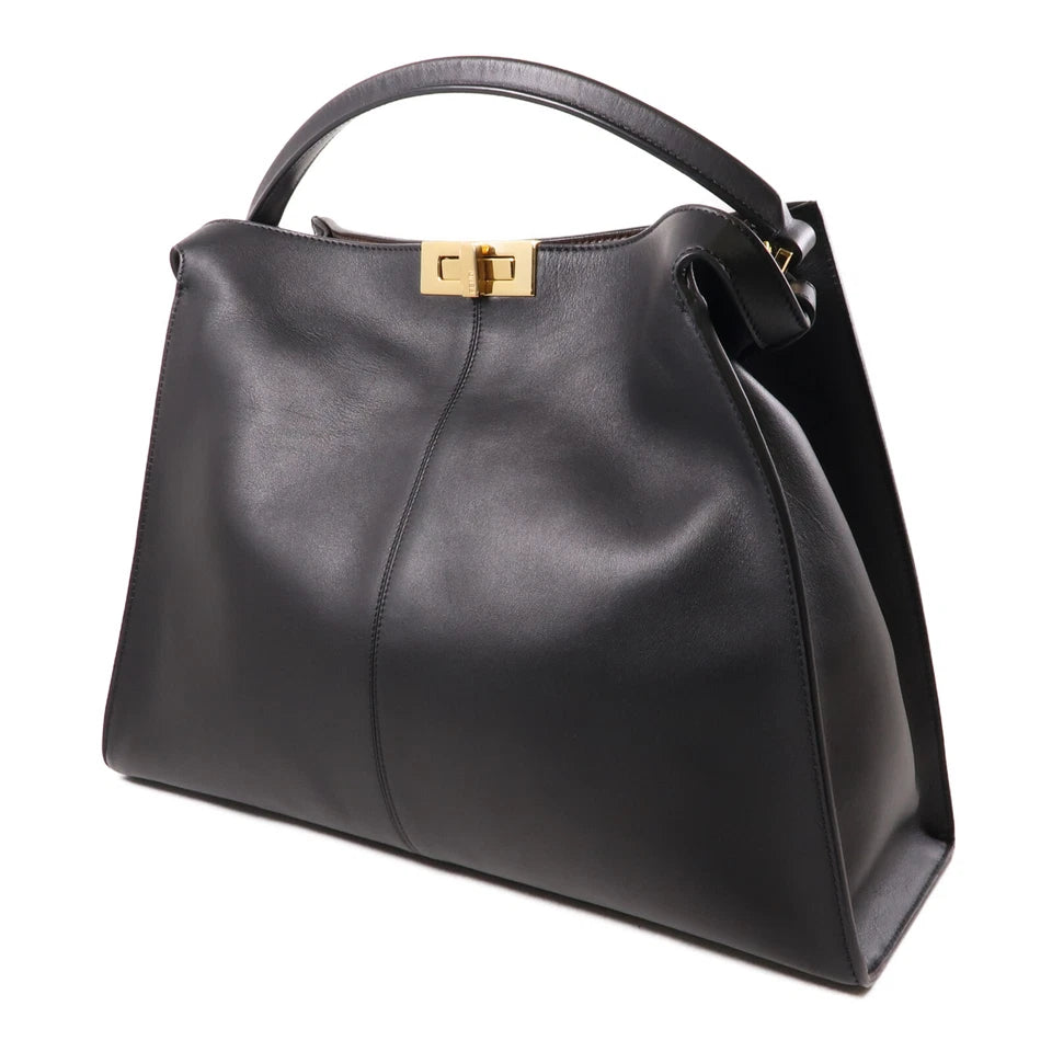 Peekaboo Shoulder Bag Handbag Calfskin Leather Black - twins