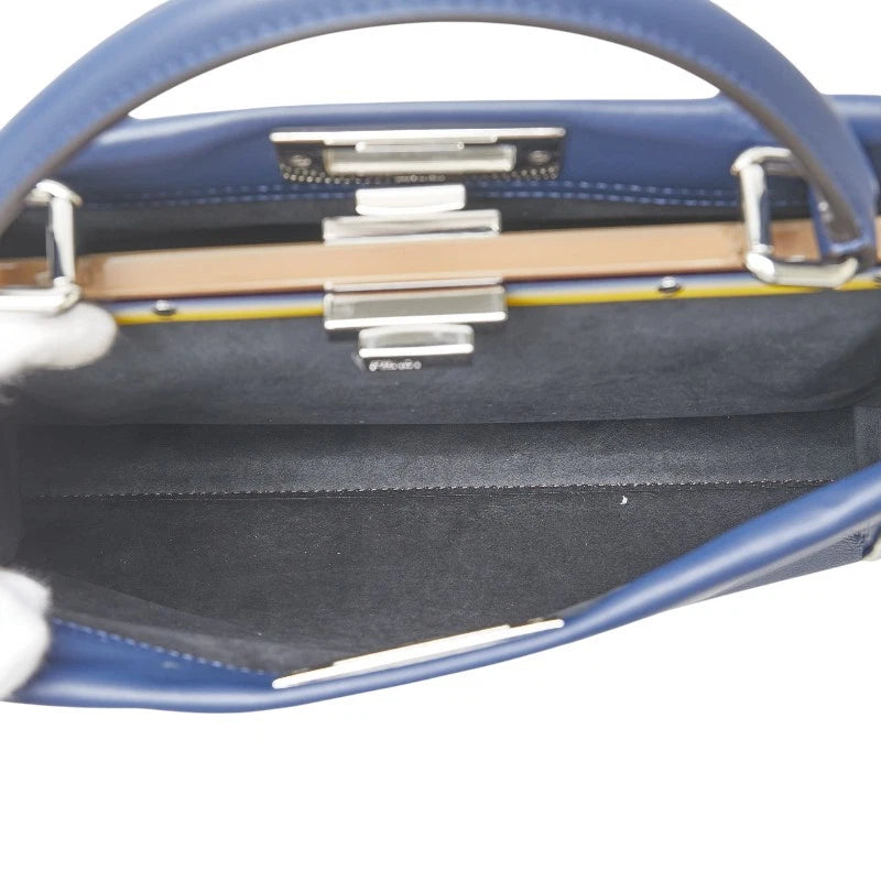 Peakaboo Handbag Shoulder Bag 2WAY Navy Leather Python twins
