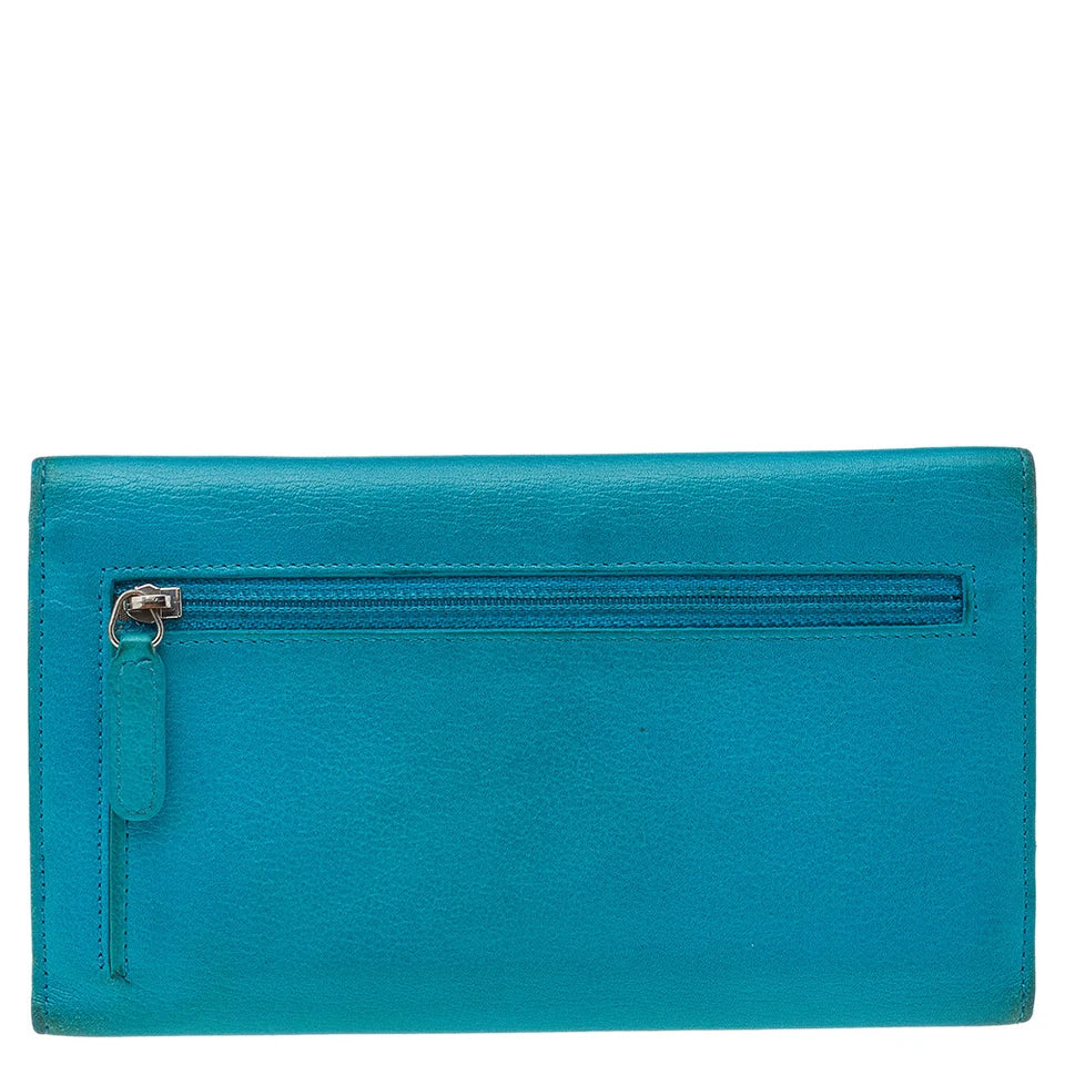 Turquoise Leather CC Camellia Flap Continental Wallet - twins
