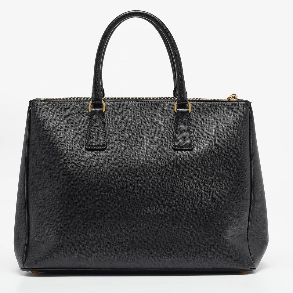 Black Saffiano Lux Double-Zip Tote Bag with Gold Hardware twins