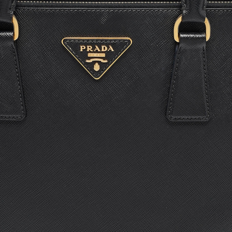 Black Saffiano Lux Double-Zip Tote Bag with Gold Hardware twins