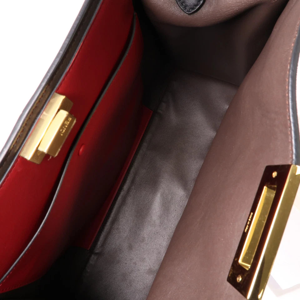 Peekaboo Shoulder Bag Handbag Calfskin Leather Black - twins