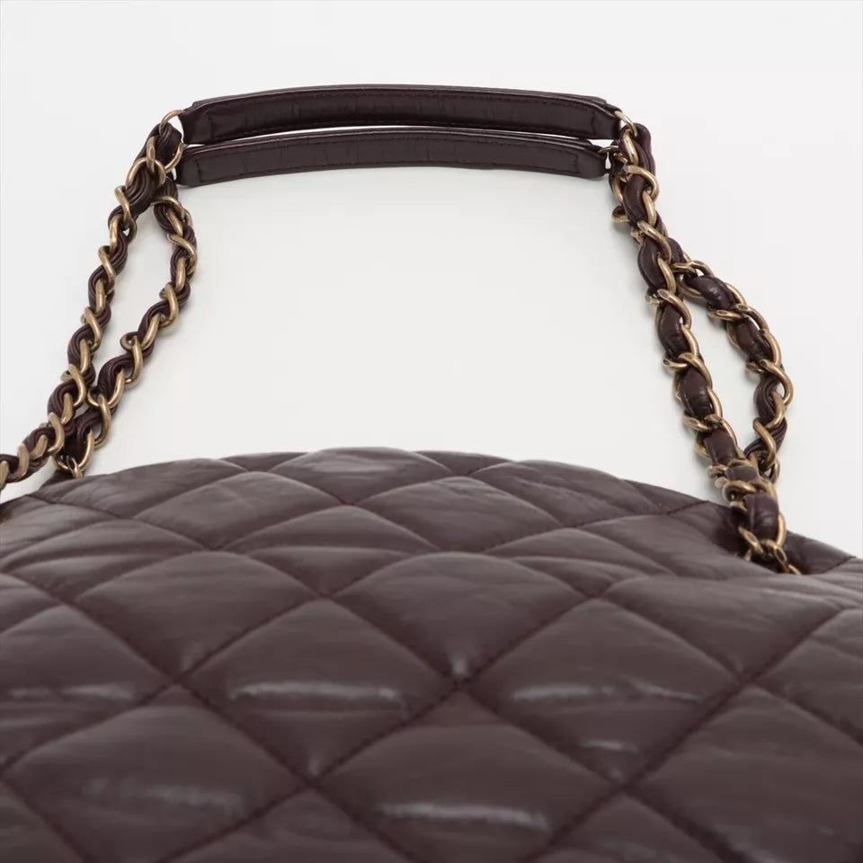 Matelasse Vintage calf Chain Shoulder Bag Bordeaux Gold Metal Fittings 16 - twins