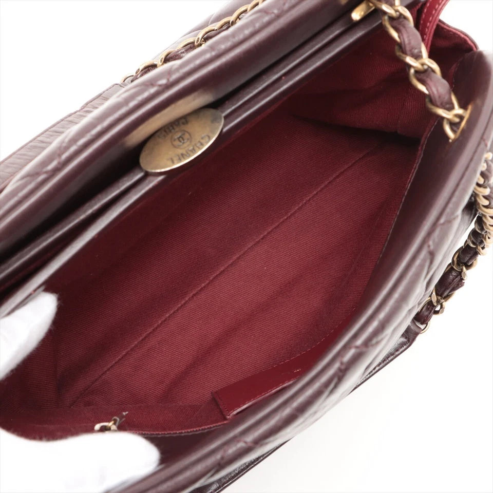 Matelasse Vintage calf Chain Shoulder Bag Bordeaux Gold Metal Fittings 16 - twins