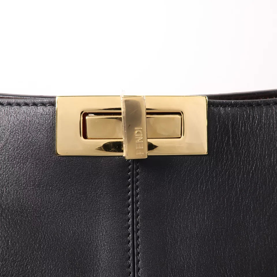 Peekaboo Shoulder Bag Handbag Calfskin Leather Black - twins