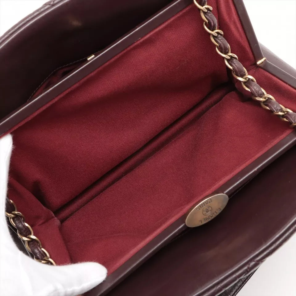 Matelasse Vintage calf Chain Shoulder Bag Bordeaux Gold Metal Fittings 16 - twins