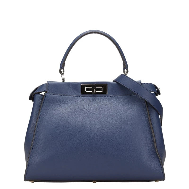 Peakaboo Handbag Shoulder Bag 2WAY Navy Leather Python twins