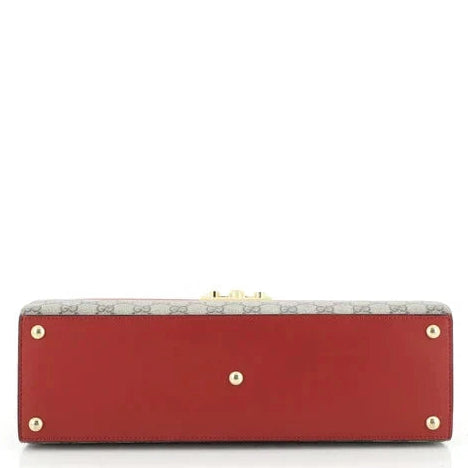 GG Supreme Monogram Calfskin Medium Padlock Top Handle Bag Beige Hibiscus Red New Rosette - twins