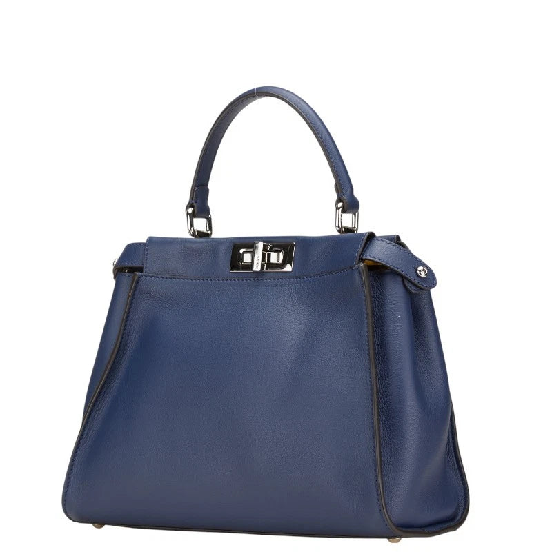 Peakaboo Handbag Shoulder Bag 2WAY Navy Leather Python twins