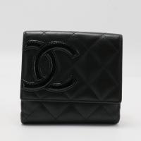 Calfskin Quilted Cambon Flap Wallet Black