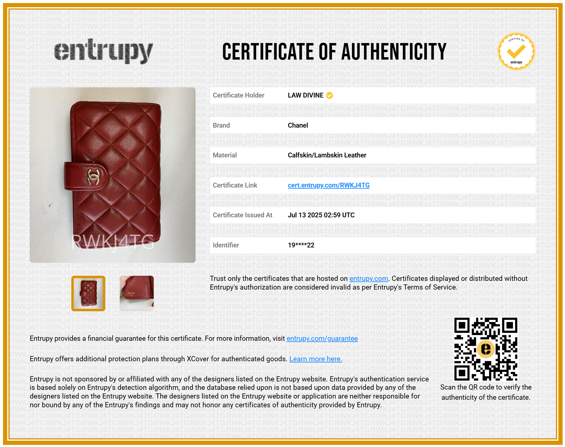 Red Quilted Leather CC French Wallet