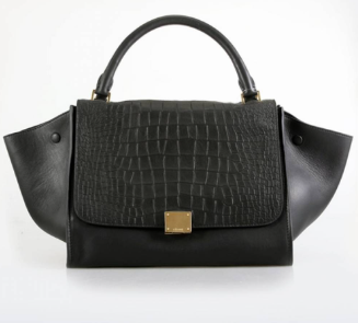 Crocodile Embossed Calfskin Suede Medium Trapeze Black Twins