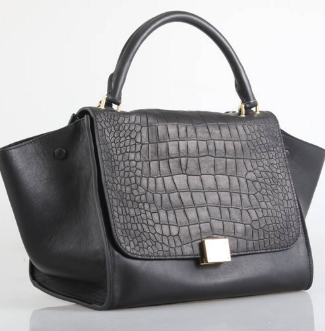 Crocodile Embossed Calfskin Suede Medium Trapeze Black Twins